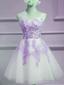 Lovely Sweetheart White Tulle With Purple Lace Cute Prom Homecoming Dresses