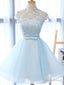 Chic Light Sky Blue Homecoming Dress, Tulle High Neck Homecoming Dress, Prom Dresses