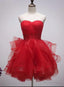 Beautiful Red Tulle Short Sweetheart Homecoming Dress, Lace Up Teen Prom Dress, Tea Prom Dresses