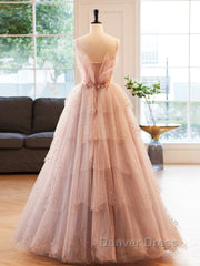 Champagne A-Line Beading Sequin Long Prom Dresses, Champagne Formal Dresses