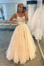 Champagne A Line Embroidery Prom Dresses