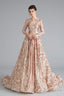 A Line Luxury Sequins Long Sleeve Backless Prom Dresses