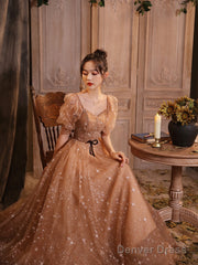 Champagne A-Line Off Shoulder Sweetheart Long Party Dress, Simple Prom Dress