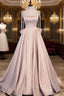 Champagne A Line Satin Long Prom Dress, Champagne Prom Dresses