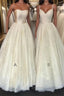 Champagne A Line tulle long prom Dress champagne Prom Dresses