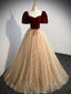 Champagne A Line Tulle Long Prom Dresses, Champagne Evening Dresses