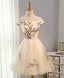 Champagne A Line Tulle Short Prom Dress, Homecoming Dresses