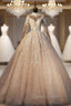 Champagne Ball Gowns High Neck Long Sleeve Wedding Dresses With Long Train