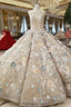 Champagne Ball Gowns Lace Flower Beading Sequins Wedding Dresses