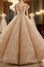 Champagne Ball Gown Off The Shoulder Sequins Long Wedding Dresses