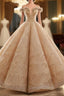 Champagne Ball Gowns Off The Shoulder Sequins Long Wedding Dresses
