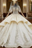 Champagne Ball Gown Satin Cap Sleeve Beading Sequins Wedding Dresses