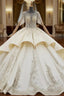 Champagne Ball Gowns Satin Cap Sleeve Beading Sequins Wedding Dresses