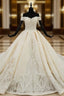 Champagne Ball Gowns Satin Off the Shoulder Appliques Wedding Dresses