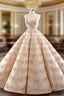 Champagne Ball Gown Sequins Backless Floor Length Prom Dresses