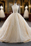 Champagne Ball Gowns Sequins Beading Prom Dresses