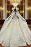 Champagne Ball Gowns Sequins Sweetheart Beading Wedding Dresses With Shawl