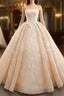 Champagne Ball Gowns Strapless Lace Floor Length Wedding Dresses