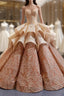 Champagne Ball Gown Sweetheart Appliques Lace Luxury Prom Dresses