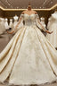 Champagne Ball Gowns Tulle Appliques Beading Sequins Off the Shoulder Wedding Dresses