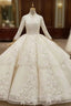 Champagne Ball Gown Tulle Appliques Long Sleeve Wedding Dresses
