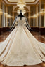 Champagne Ball Gowns Tulle Backless Sequins Long Sleeve Wedding Dresses