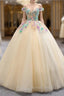 Champagne Ball Gown Tulle Colorful Appliques Prom Dresses
