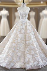 Champagne Ball Gown Tulle Flower Sweetheart Prom Dresses