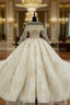 Champagne Ball Gowns Tulle Lace High Neck Long Sleeve Backless Wedding Dressackless Wedding Dresses