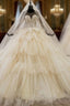 Champagne Ball Gowns Tulle Long Sleeve Appliques Beading Wedding Dresses