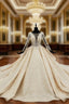 Champagne Ball Gown Tulle Sequins Appliques Long Sleeve Wedding Dresses