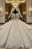 Champagne Ball Gowns Tulle Sequins Appliques Off the Shoulder Luxury Wedding Dresses