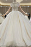 Champagne Ball Gowns Tulle Sequins Beading Short Sleeve Wedding Dresses