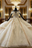 Champagne Ball Gown Tulle Sequins Cap Sleeve Backless Wedding Dresses With Train