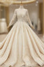 Champagne Ball Gowns Tulle Sequins Long Sleeve Beading Wedding Dresses