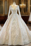 Champagne Ball Gowns Tulle Sequins Long Sleeve Wedding Dresses