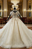 Champagne Ball Gowns Tulle Sequins Off the Shoulder Beading Luxury Wedding Dresses