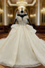 Champagne Ball Gowns Tulle Sequins Off the Shoulder Wedding Dresses With Beading Sequins
