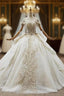 Champagne Ball Gowns Tulle Sequins Short Sleeve Beading Bow Wedding Dresses