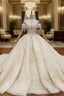 Champagne Ball Gown Tulle Sequins Wedding Dresses With Train