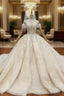 Champagne Ball Gowns Tulle Sequins Wedding Dresses With Train