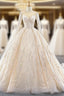 Champagne Ball Gowns Tulle Seuqins Long Sleeve Prom Dresses