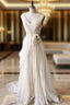 Champagne Chiffon Long A Line Prom Dress, Simple V Neck Prom Dresses