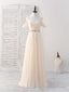 Champagne Chiffon Off Shoulder Long Prom Dress Bridesmaid Dresses