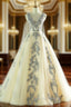 Champagne Deep V Neck Backless Appliques Wedding Dresses
