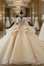 Champagne Gold Ball Gowns Tulle Sequins High Neck Backless Wedding Dresses