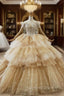 Champagne Gold Ball Gowns Tulle Sequins Off the Shoulder Beading Wedding Dresses