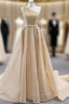 Champagne Gold One Shoulder Sequins Prom Dresses