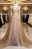 Champagne Gold Sequins Tulle Prom Dresses