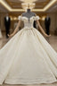 Champagne Gown Tulle Sequins Off the Shoulder Wedding Dresses With Beading